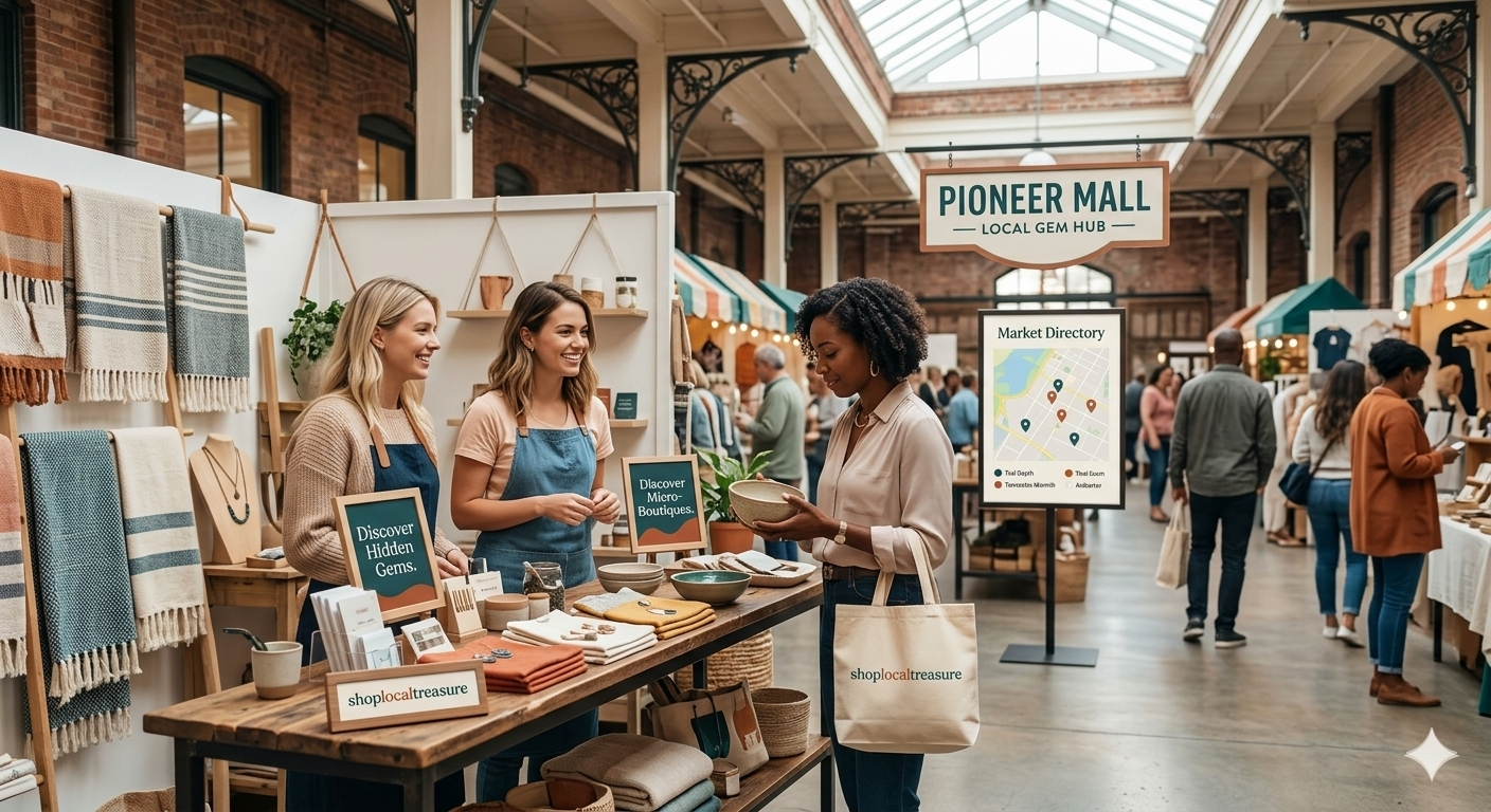 Vendors helping a shopper at a local boutique market